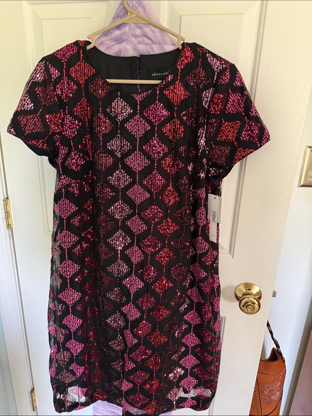 Sequin Shift Dress in Pink & Red